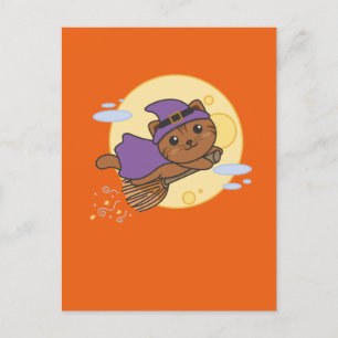 Cat Halloween Witch Kids Witch Costume Holiday Postcard