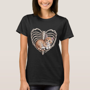 Cat Hanging Heart Skeleton Rib Cage Cats Lover T-Shirt