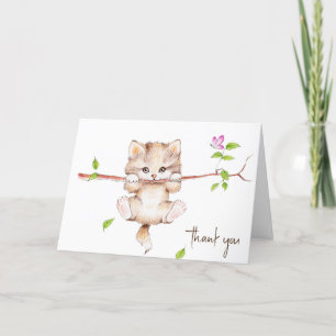 Cat Hanging on Branch Thank You Card