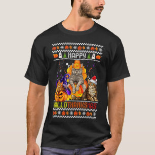 Cat Happy Hallothanksmas Halloween Thanksgiving Ch T-Shirt