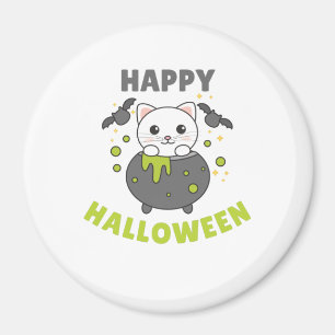 Cat Happy Halloween Cauldron Bat Magnet