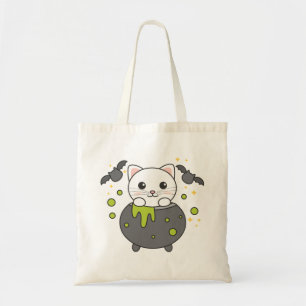 Cat Happy Halloween Cauldron Bat Tote Bag