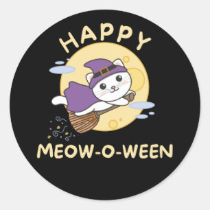 Cat Happy Halloween Happy Meow-o-ween Classic Roun Round Sticker