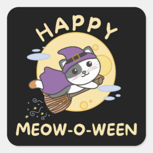Cat Happy Halloween Happy Meow-o-ween Square Stick Sticker