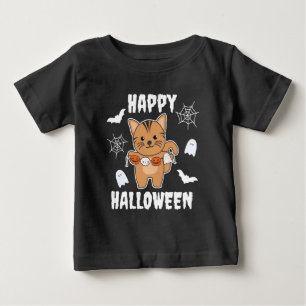 Cat Happy Halloween Pumpkin Bat Costume Baby T-Shirt