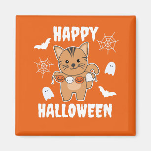 Cat Happy Halloween Pumpkin Bat Costume Magnet