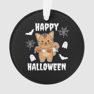 Cat Happy Halloween Pumpkin Bat Costume Ornament