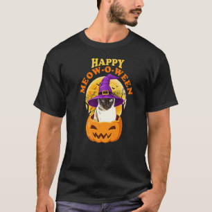 Cat Happy Meow O Ween Witch Halloween T-Shirt