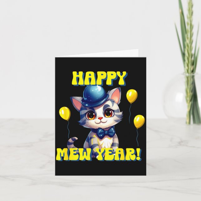 Cat Happy New Year Mew Year Funny New Years Party  Card (Front)
