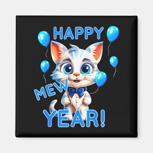 Cat Happy New Year Mew Year Funny New Years Party  Magnet (Front)