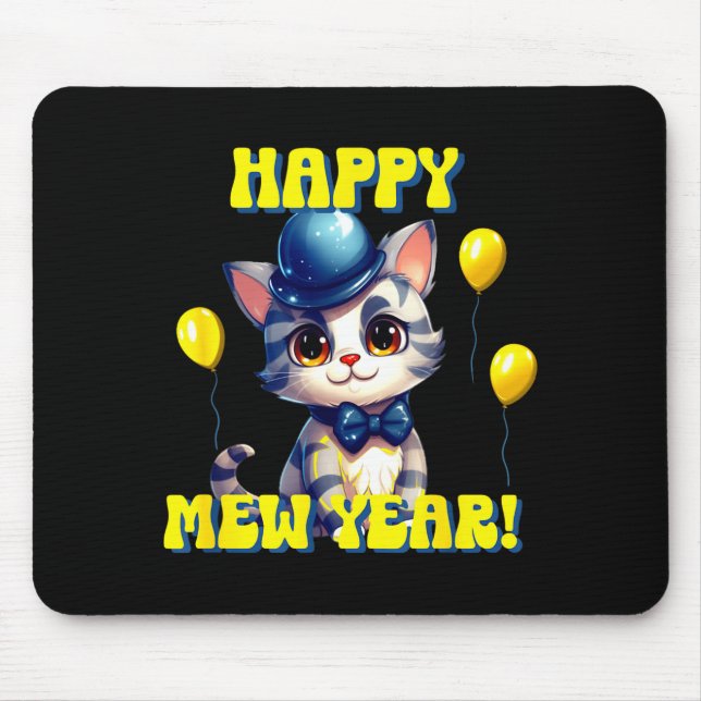 Cat Happy New Year Mew Year Funny New Years Party  Mouse Pad (Front)