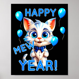 Cat Happy New Year Mew Year Funny New Years Party Poster