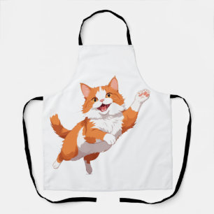 Cat Happy Playful Fun Jumping In The Air Joyful Apron