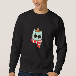 Cat Hat Scarf Glasses Face Head Feline Sweatshirt