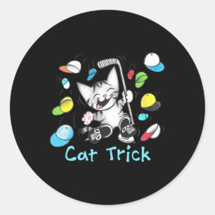 Cat Hat Trick Ice Hockey Goal Scoring Kitten Kitty Classic Round Sticker