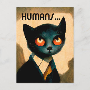 Cat Hates Humans Humoristic Art For Cat Lovers Postcard