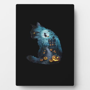 Cat Haunted Horror House Halloween Mens Womens Kid Plaque