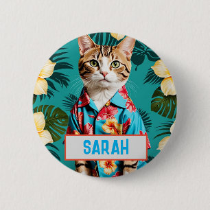 Cat Hawaiian shirt Sticker, cat lover, cat lady 6 Cm Round Badge