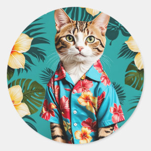 Cat Hawaiian shirt Sticker, cat lover Classic Round Sticker