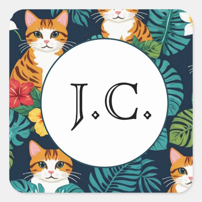 Cat Hawaiian shirt style pattern tropical ginger Square Sticker (Front)