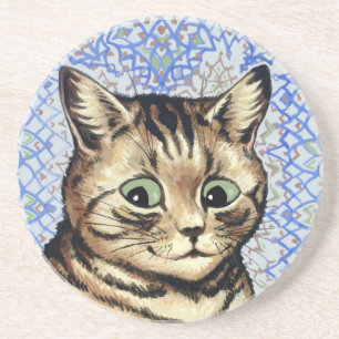 Cat head drawing by Louis Wain Coaster