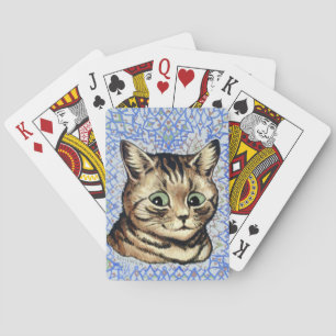 Cat head drawing by Louis Wain Playing Cards