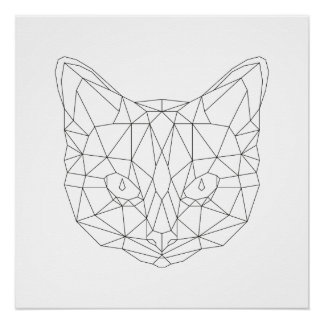 Cat Head Geometric Black & White Modern Art Print