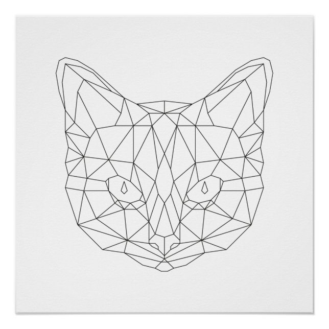 Cat Head Geometric Black & White Modern Art Print (Front)