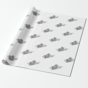Cat Head Jasmine Flower Tattoo Wrapping Paper