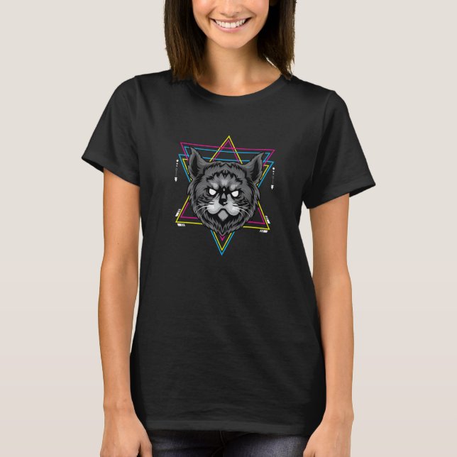 Cat Head Sacred Geometry Fractal Patterns Good Vib T-Shirt (Front)