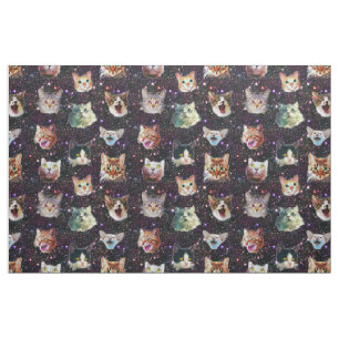 Cat Heads in Outer Space Funny Galaxy Pattern Fabric