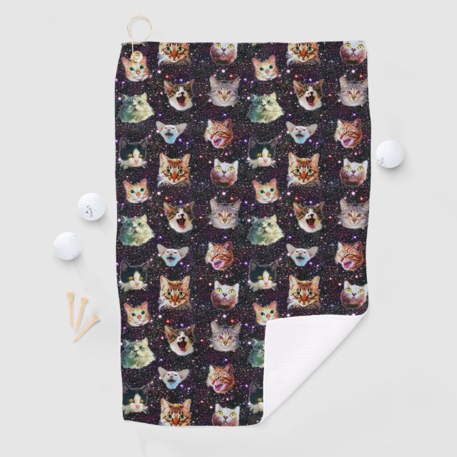 Cat Heads in Outer Space Funny Galaxy Pattern Golf Towel (InSitu)