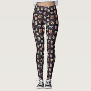 Cat Heads in Outer Space Funny Galaxy Pattern Leggings