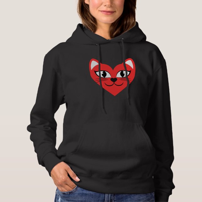 Cat Heart Face  Love Cats Hoodie (Front)