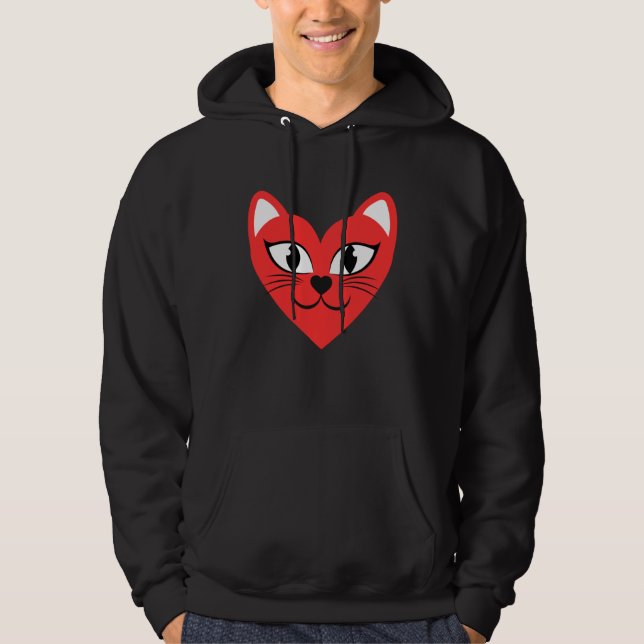 Cat Heart Face  Love Cats Hoodie (Front)