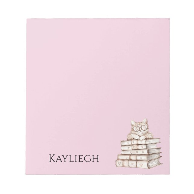 Cat Heart Glasses Books Notepad (Front)
