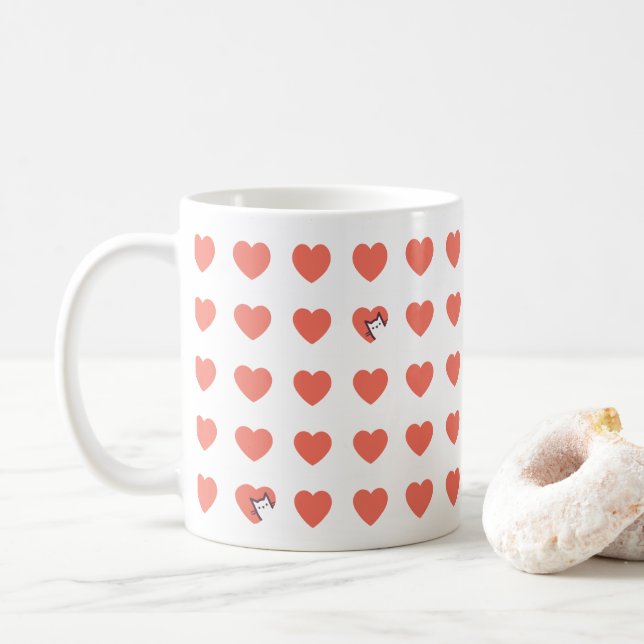 Cat Heart Pattern Coffee Mug (With Donut)