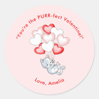 Cat Heart Personalised Valentine's Day Classic Round Sticker