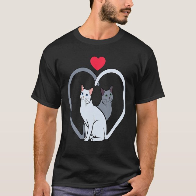 Cat Heart Valentines Day Cute Kitten Kitty Love V- T-Shirt (Front)