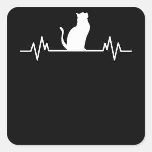 Cat Heartbeat Design Cats Cute Paw Pet Animal Gift Square Sticker