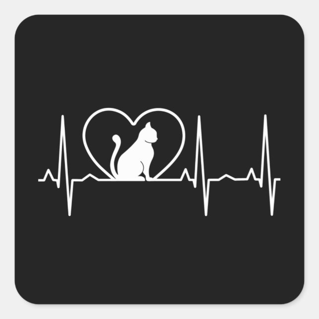 Cat Heartbeat Square Sticker (Front)