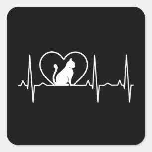 Cat Heartbeat Square Sticker