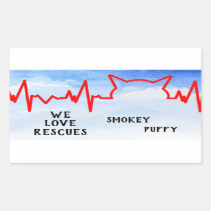 Cat Heartbeat, We love rescues, watercolor sky, Rectangular Sticker
