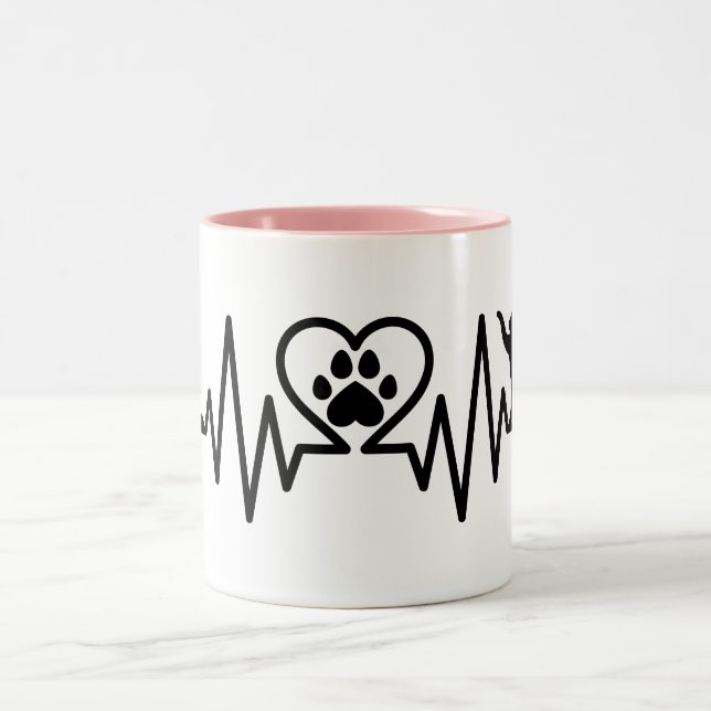 Cat Heartbeat with Another Cat  Two-Tone Coffee Mug (Center)