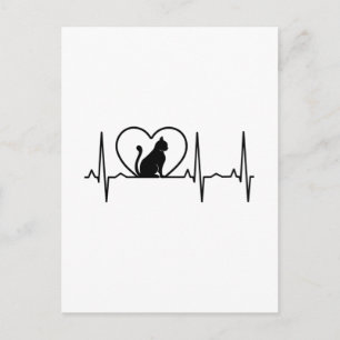 Cat Heartbeat with Heart Postcard