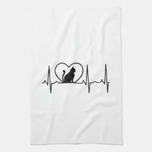 Cat Heartbeat with Heart  Tea Towel