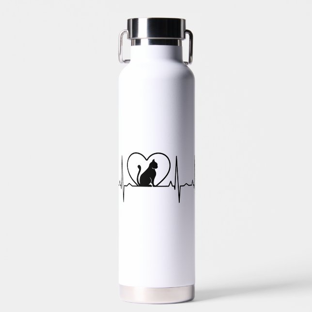 Cat Heartbeat with Heart Water Bottle (Front)