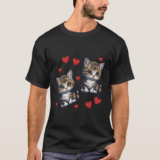 Cat Hearts Shirt Love Kittens Women'S Girls Cat Lo (Front)