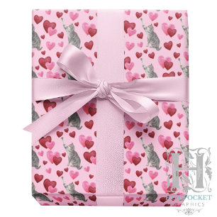 Cat Hearts Valentine Gift Wrapping Paper - Pink