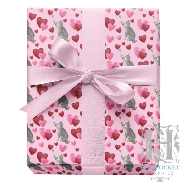 Cat Hearts Valentine Gift Wrapping Paper - Pink (Creator Uploaded)